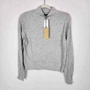 Halogen Mock Embellished Sweater Gray Long Sleeve Womens Small Holiday Evening